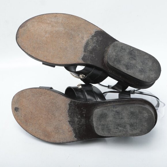 BALENCIAGA Leather Gladiator Sandals Black Gold Italy Designer Strappy Summer - Picture 9 of 16